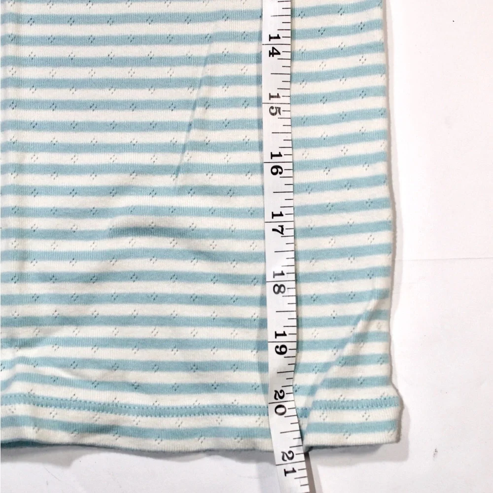 Mini Boden Girls Pointelle Striped Short-Sleeve Tee in Light Blue and White